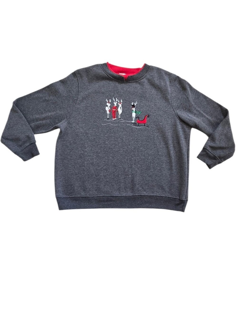 Vintage Shenanigans Deer Embroidered Crew Neck Ugly Grandma Christmas Sweater